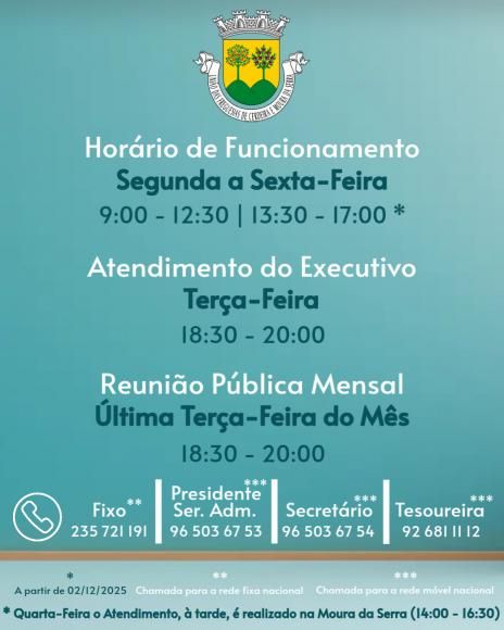 Hor&aacute;rios e Contatos da Uni&atilde;o das Freguesias de Cerdeira e Moura da Serra