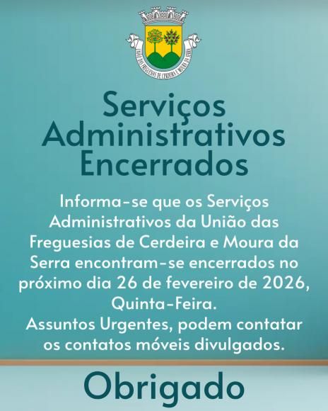 Informa&ccedil;&atilde;o - Servi&ccedil;os Administrativos encerrados no dia 26/02/2026