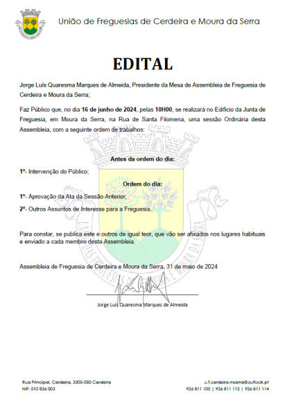 ASSEMBLEIA DE FREGUESIA ASSEMBLEIA DE FREGUESIA